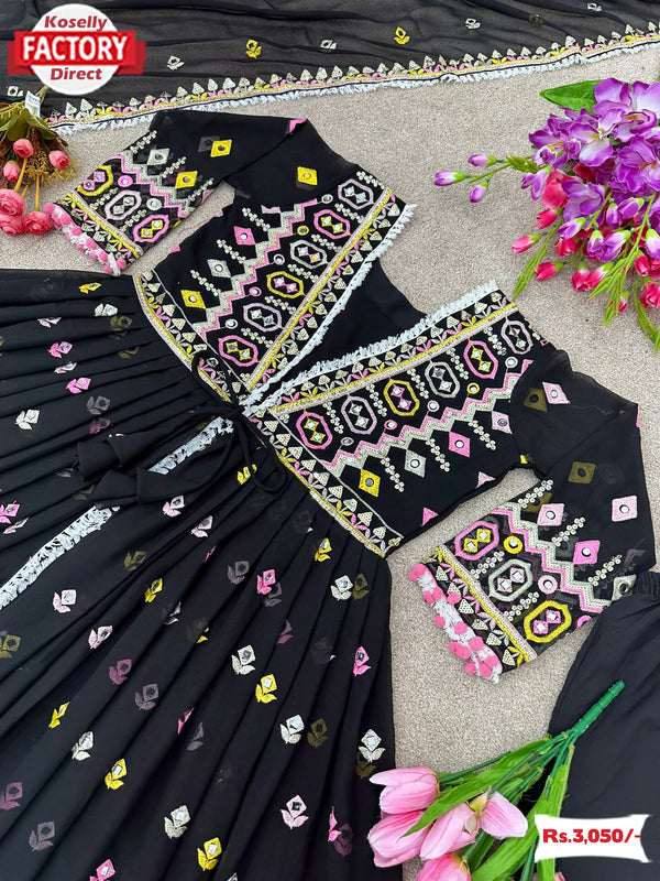 Black Designer Partywear Kurthi Palazzo Dupatta Set