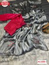 Silver Pure Shimmery Organza Partywear Saree With Stitched Blouse