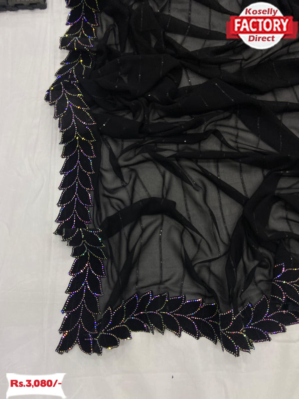 Black Blooming Georgette Partywear Saree