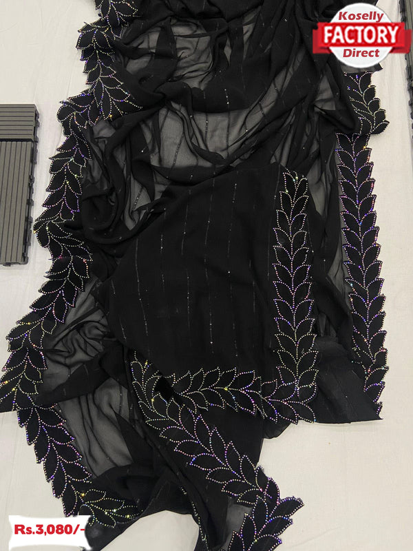 Black Blooming Georgette Partywear Saree