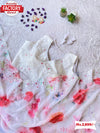 White Pure Georgette Floral Saree With Stitched Blouse