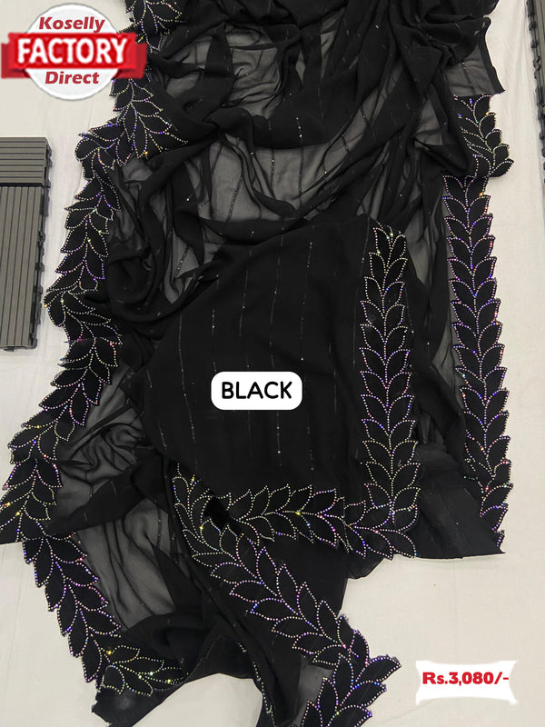 Black Georgette Velvet Border Partywear Saree