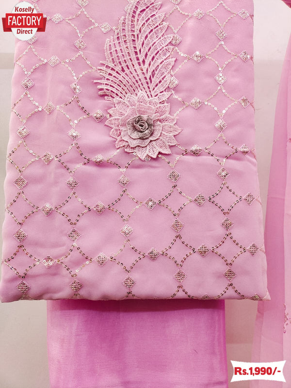Pink Georgette Sequins Embroidered Kurtha Suruwal Piece