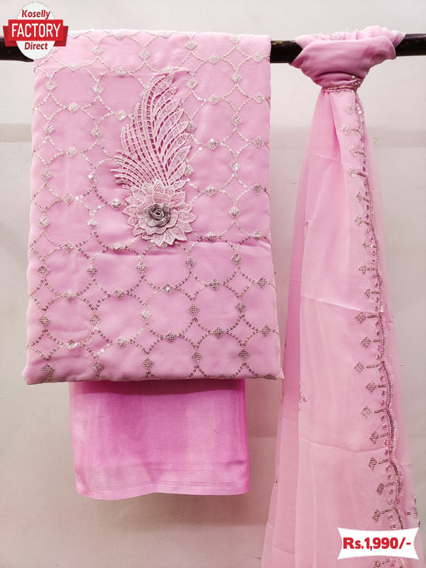 Pink Georgette Sequins Embroidered Kurtha Suruwal Piece