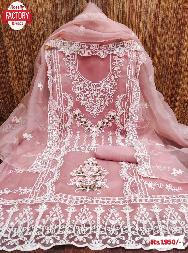 Pink Organza Embroidered Kurtha Suruwal Piece