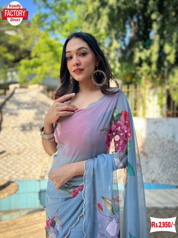 Ash Premium Georgette Handwork Partywear Saree