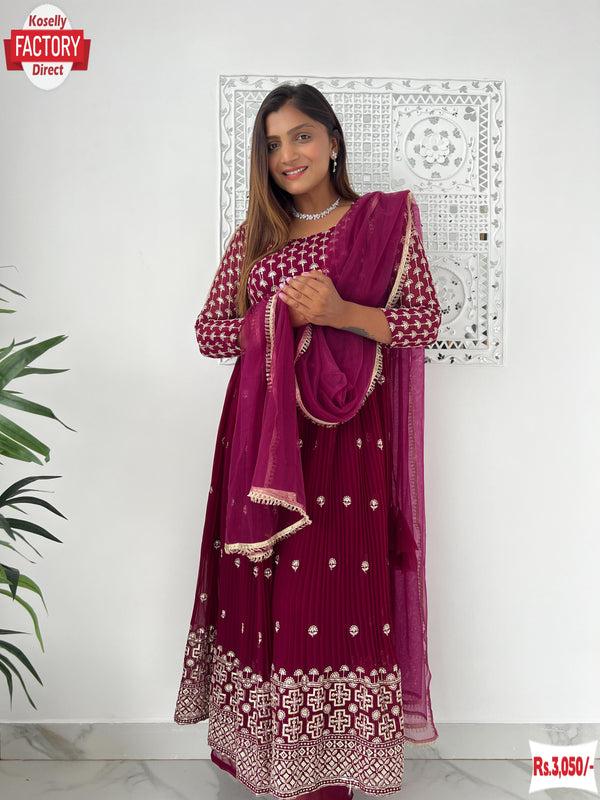 Wine Crush Georgette Kurtha Palazzo Dupatta Set