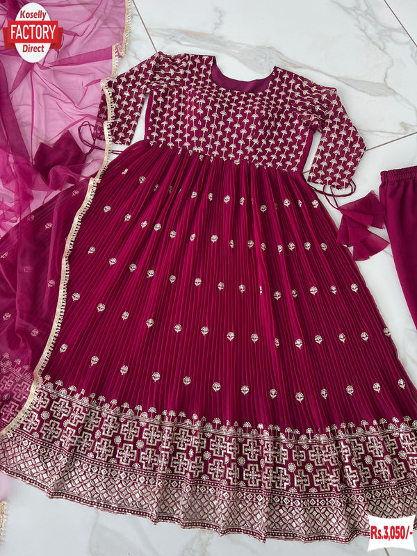 Wine Crush Georgette Kurtha Palazzo Dupatta Set