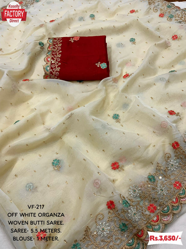 Off-white Soft Organza Partywear Fancy Saree