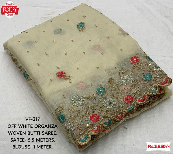 Off-white Soft Organza Partywear Fancy Saree