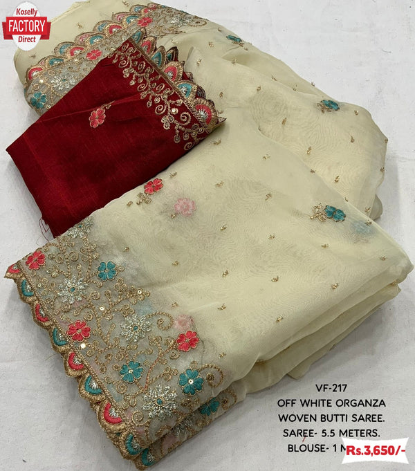 Off-white Soft Organza Partywear Fancy Saree