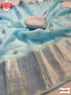 Sky Blue Kanchipuram Organza Sequins Work Saree