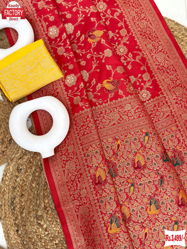 Red Viscose Paithani Silk Partywear Saree