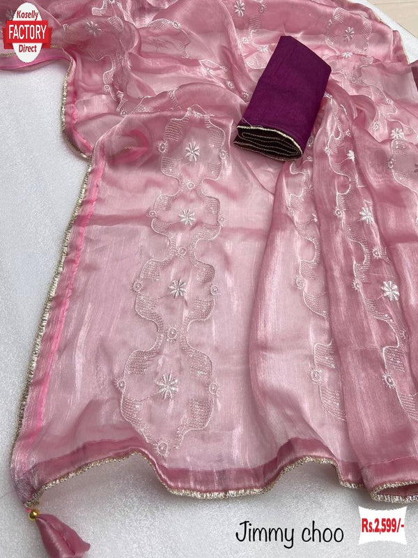 Pink Jimmy Choo Embroidered Partywear Saree