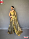 Dark Grey Tissue Silk Saree With Jacquard Weaving