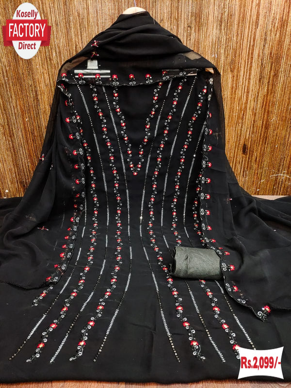 Black Georgette Multi-sequins Embroidered Kurtha Suruwal Piece
