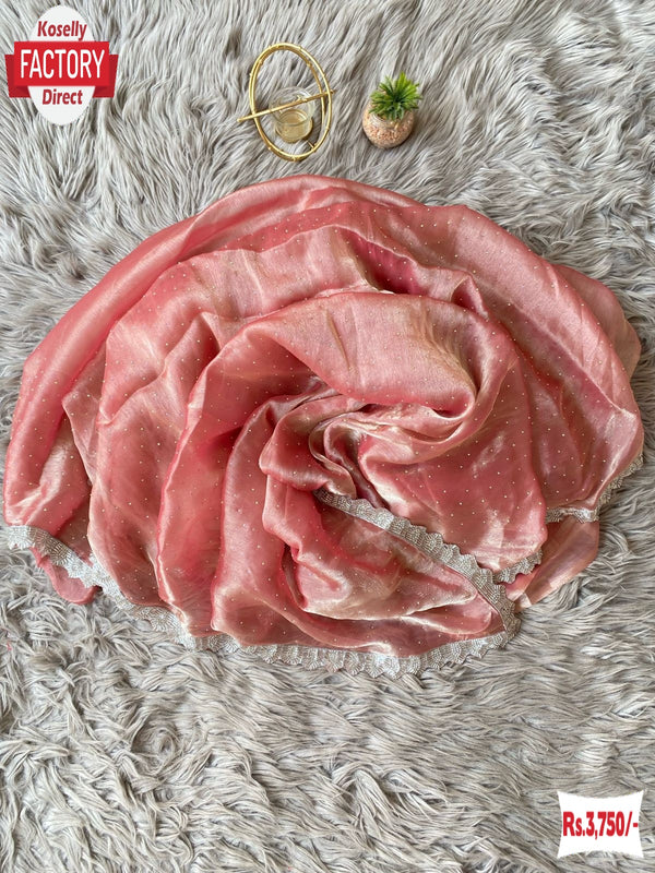 Dark Peach Jimmy Choo Zarkan Border Partywear Saree