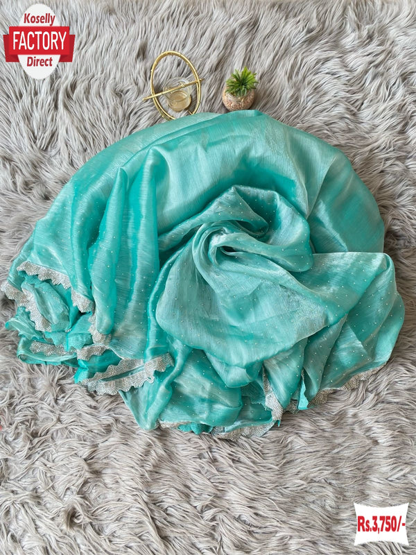 Aqua Blue Jimmy Choo Zarkan Border Partywear Saree