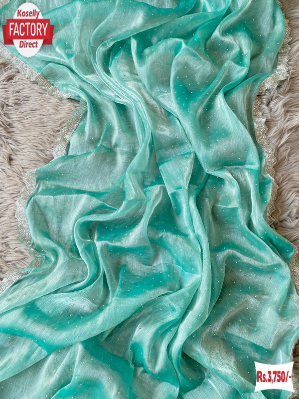 Aqua Blue Jimmy Choo Zarkan Border Partywear Saree