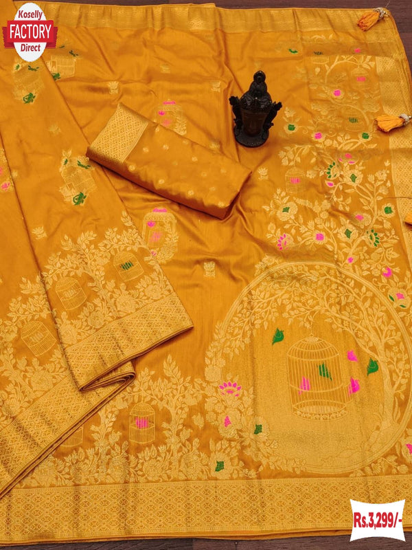 Yellow Pure Soft Dola Rich Zari Weaving Dola Silk Saree