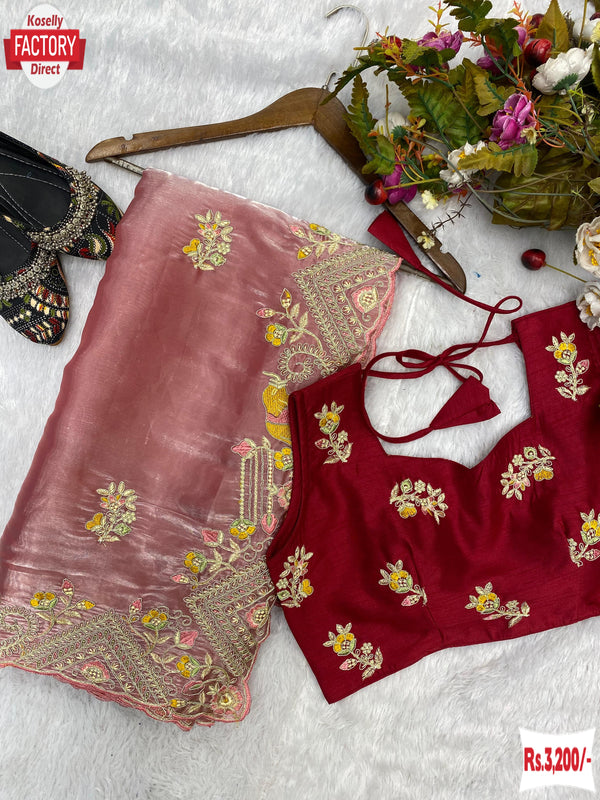 Peach Jimmy Choo Embroidered Partywear Saree