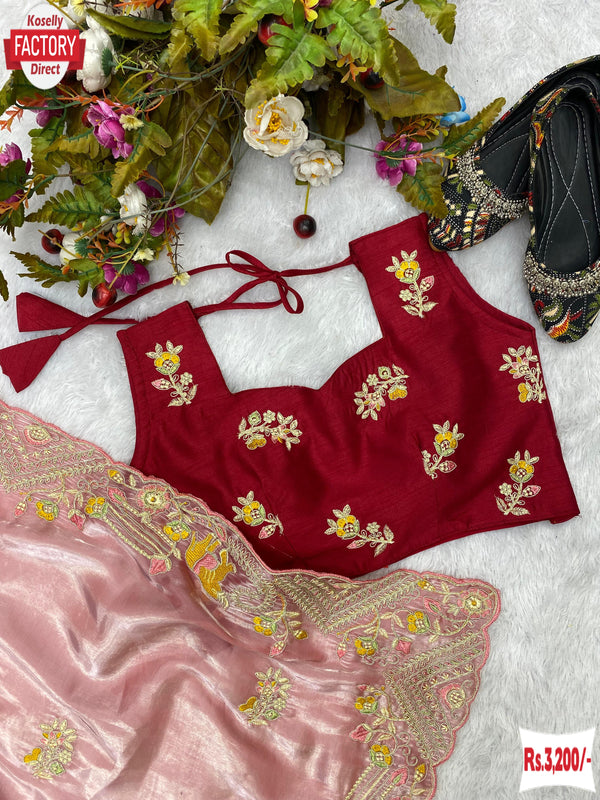 Peach Jimmy Choo Embroidered Partywear Saree