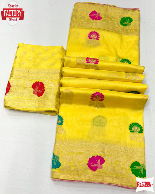 Yellow Pure Dola Silk Banarasi Weaving Saree