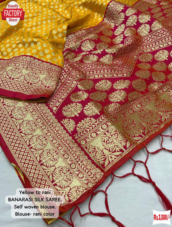 Yellow Pure Banarasi Silk Rich Zari Weaving Saree