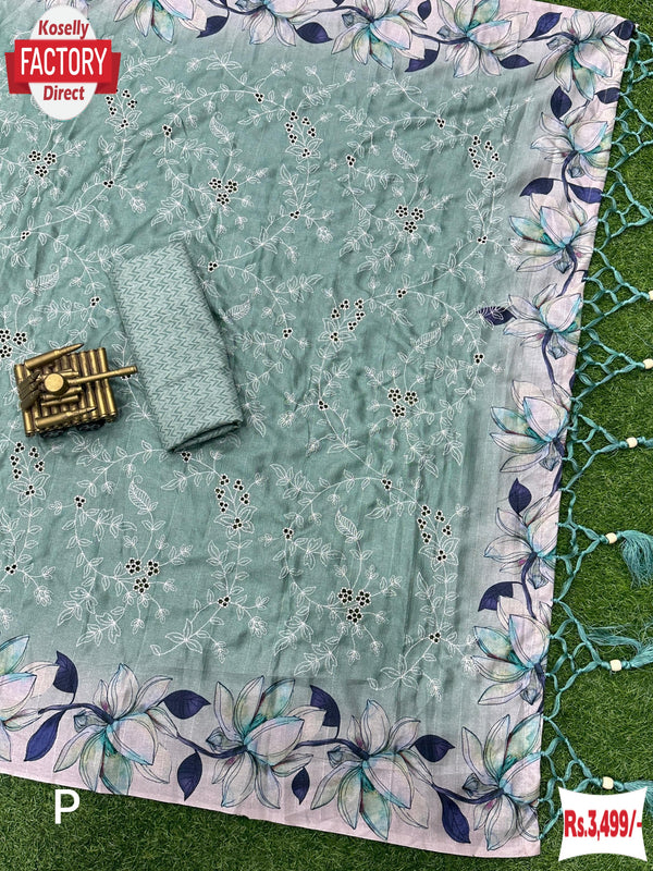 Arctic Blue Pure Slub Silk Saree