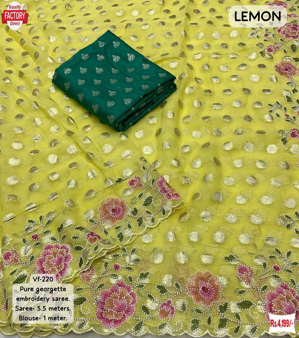 Yellow Pure Georgette Weaving Buti Multi-thread Work Partywear Saree