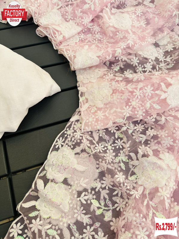 Pink Heavy Net Thread And Sequins Work Fancy Saree