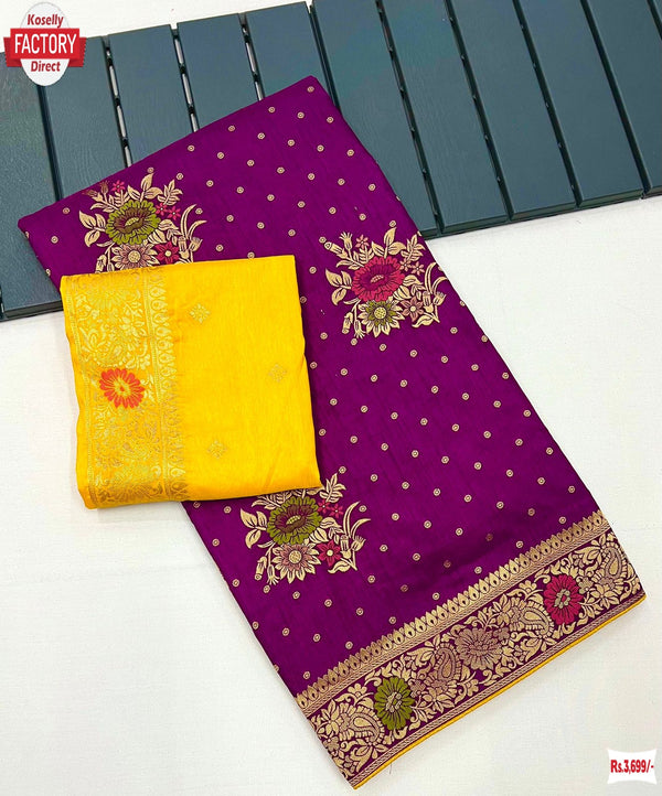 Wine Pure Dola Silk Banarasi Meenakari Work Saree