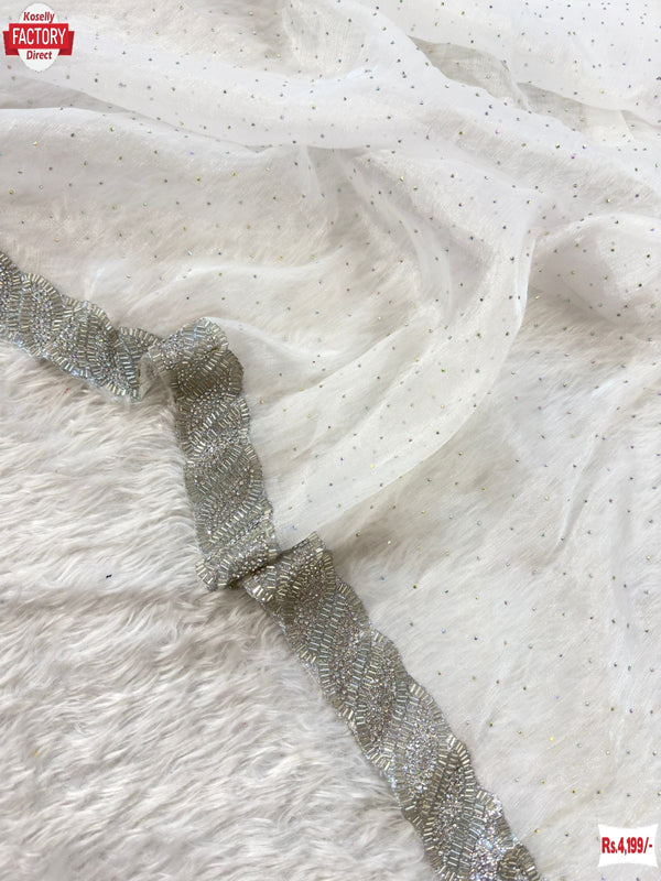 White Pure Jimmy Choo Zircon Work Partywear Saree