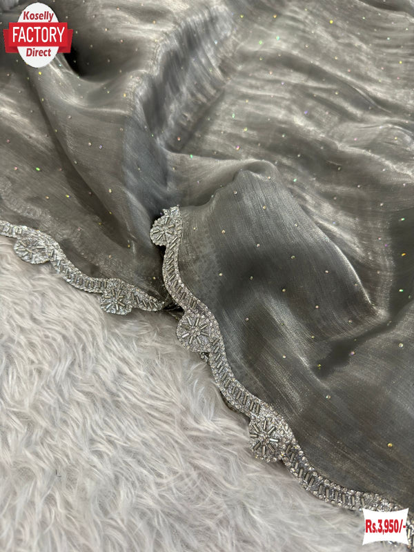 Ash Grey Jimmy Choo Zarkan Border Partywear Saree