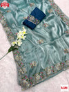 Sky Blue Jimmy Choo Silk Embroidered Partywear Saree