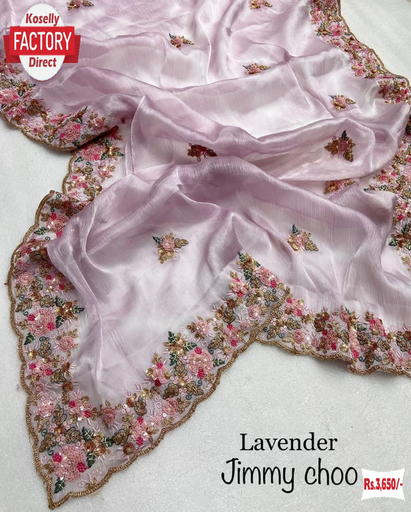 Lavender Jimmy Choo Partywear Saree With Sequins Embroidery