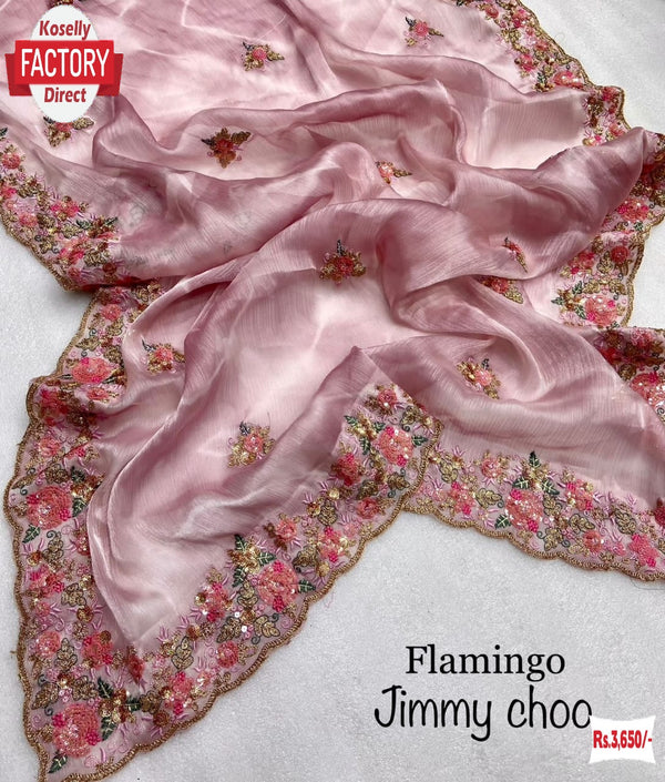 Flamingo Jimmy Choo Partywear Saree With Sequins Embroidery