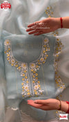 Light Blue Soft Organza Embroidered Kurtha Suruwal Piece