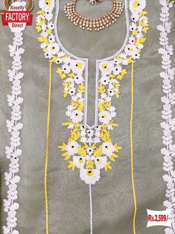 Light Green Soft Organza Embroidered Kurtha Suruwal Piece