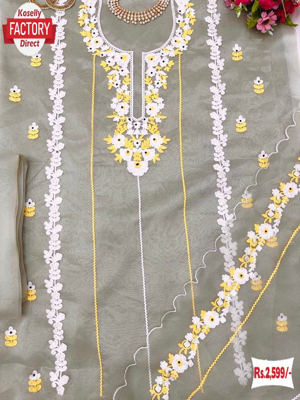 Light Green Soft Organza Embroidered Kurtha Suruwal Piece