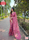Watermelon Organza Chikankari Digital Printed Fancy Saree
