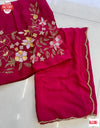 Cherry Pink Soft Chinnon Chiffon Saree With Handwork