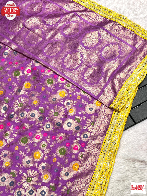 Lavender Pure Khadi Crepe Silk Banarasi Rich Zari Saree