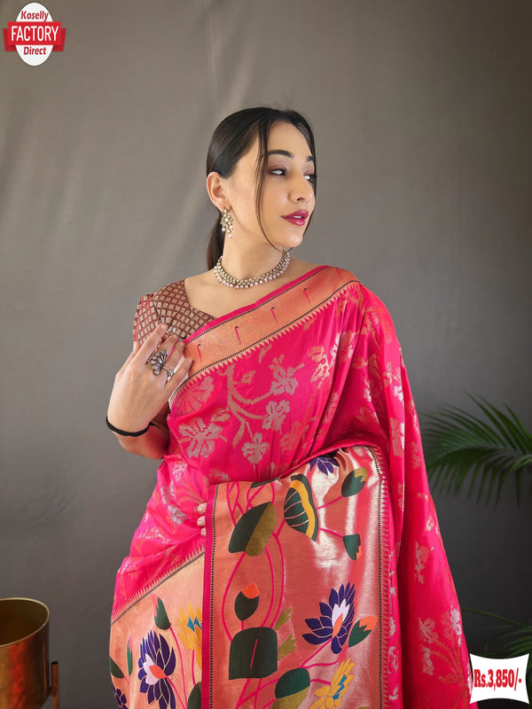 Pink Pure Paithani Silk Banarasi Saree