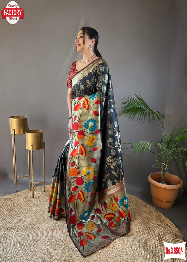 Black Pure Paithani Silk Banarasi Saree