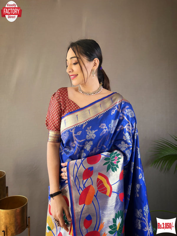 Royal Blue Pure Paithani Silk Banarasi Saree