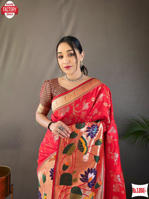 Pink Pure Paithani Silk Banarasi Saree