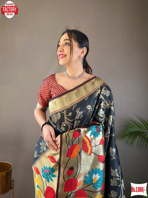 Black Pure Paithani Silk Banarasi Saree