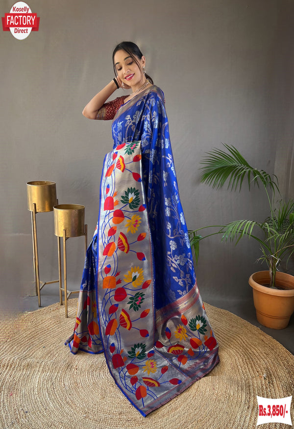 Royal Blue Pure Paithani Silk Banarasi Saree