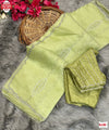 Light Green Pure Organza Silk Hand Pearl And Cut-work Designer Saree